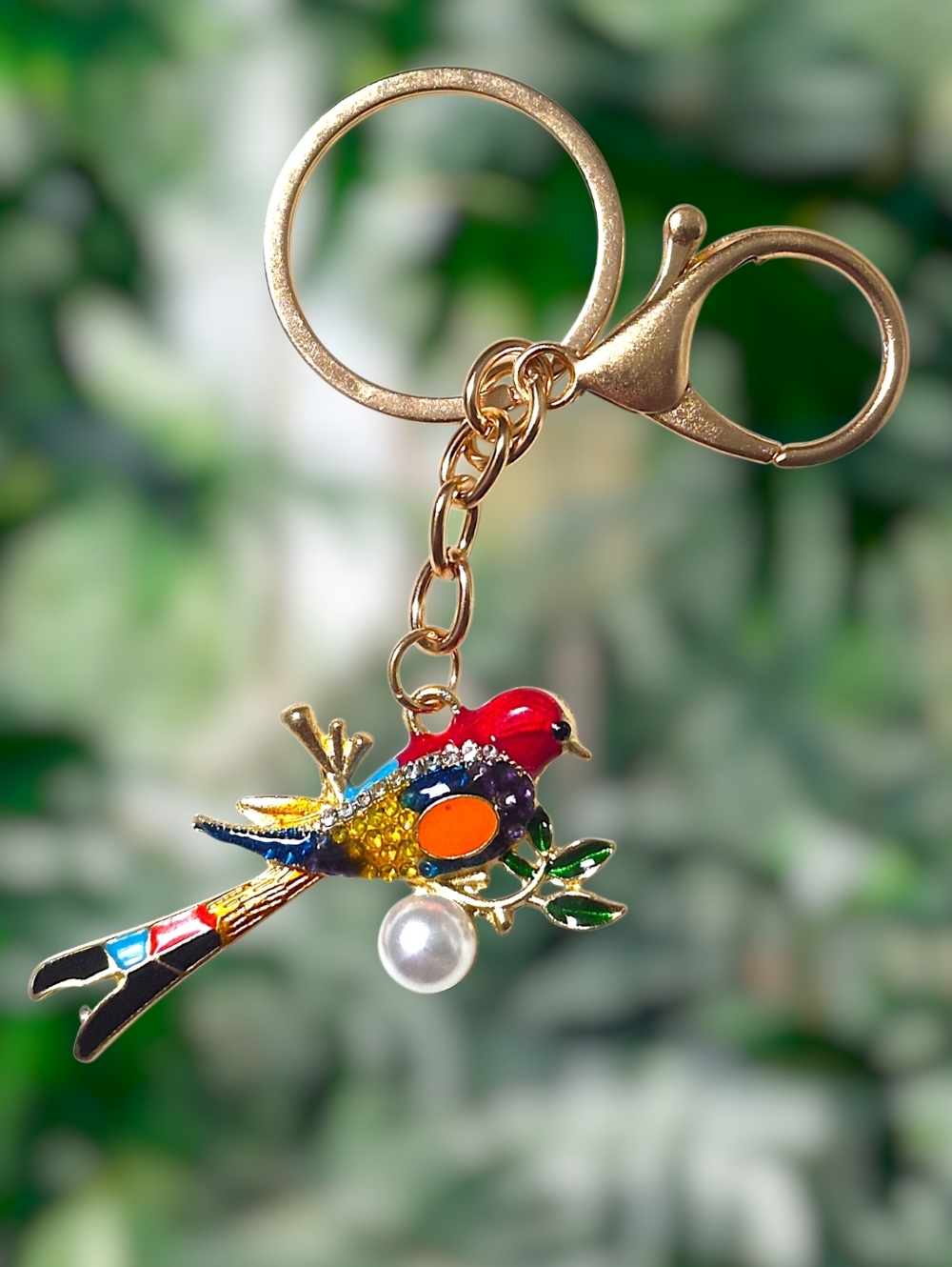 Multicolor Parrot Bag Charm / Keychain with Pearl Accent